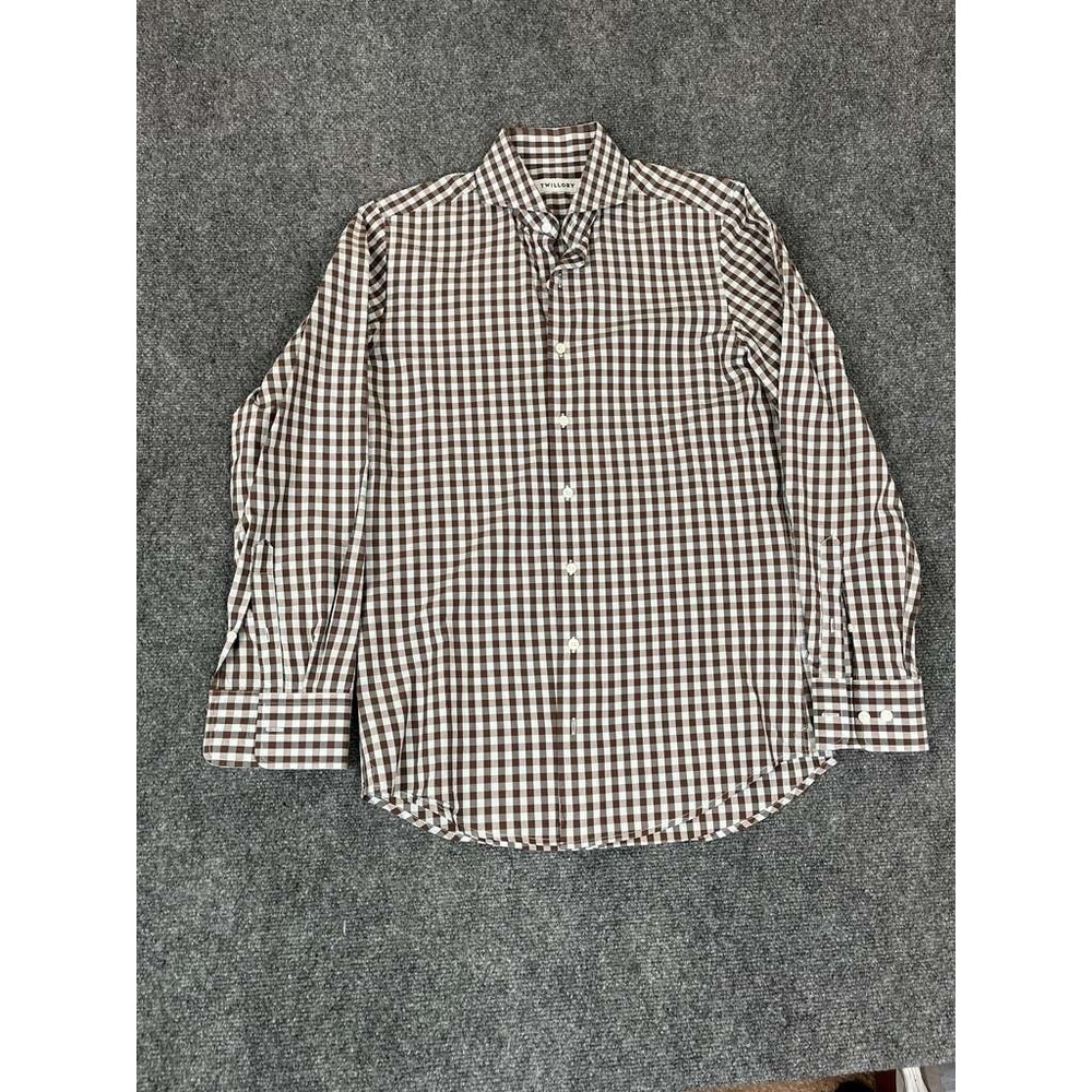 Twillory Shirt‎ Men's Check Long Sleeve Tailored Fit Size 15 32/33 Brown Blue